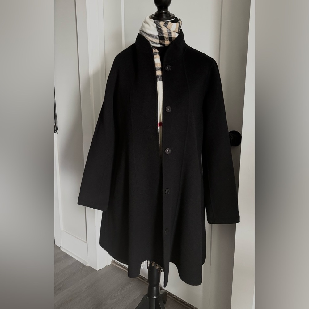 EILEEN FISHER VINTAGE BLACK WOOL SWING COAT (NEHRU) STAND UP COLLAR  SZ XS- S